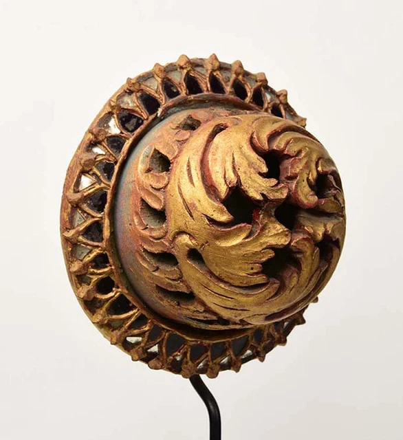 19th Century, Mandalay, Antique Burmese Wood Carving with Gilded Gold and Glass 11