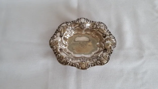 Antique Whiting Sterling Silver Repousse Poppies bowl/Dish Art Nouveau 5 1/2"x7"