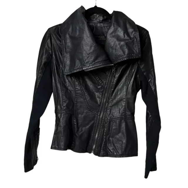 BlankNYC Faux Leather Moto Jacket in Black Size XS Cowl Neck Zip Sleeve & Front