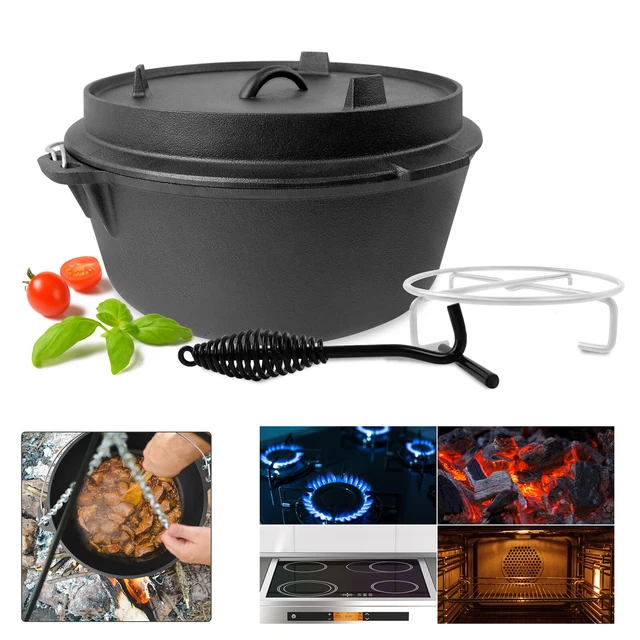 Dutch Oven Gusseisen Topf mit Füßen Deckelheber Feuertopf Schmortopf Kochtopf DE