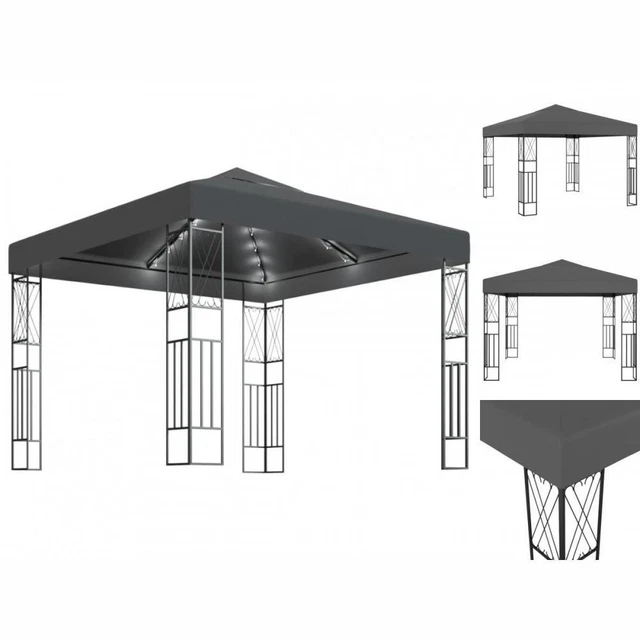 Pavillon Gartenzelt Mit LED-Lichterkette 3x3 M Anthrazit Stoff