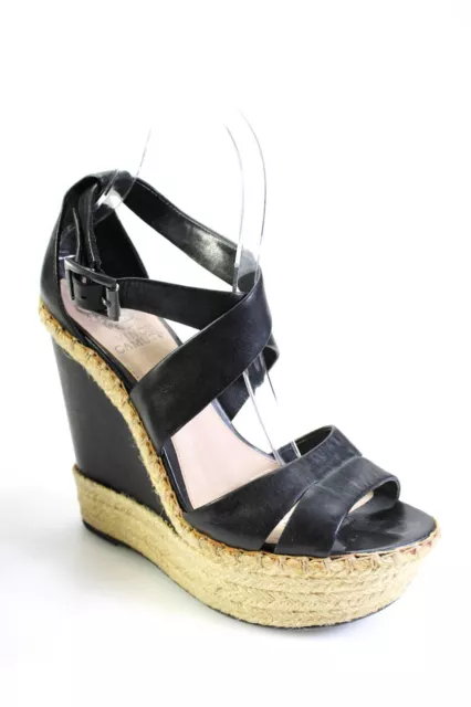 Vince Camuto Womens Espadrille Leather Wedge Ankle Strap Sandals Black Size 7.5