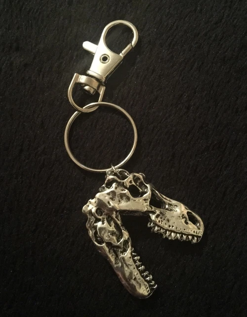 TREX DINOSAUR SKULL pendant Key Ring Key Chain T REX silver Jurassic Park World EUR 17,06