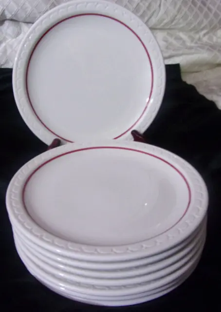 [lot of 8] VTG. Syracuse China Restaurant ECONO RIM Red Line 9" Dinner Plates.