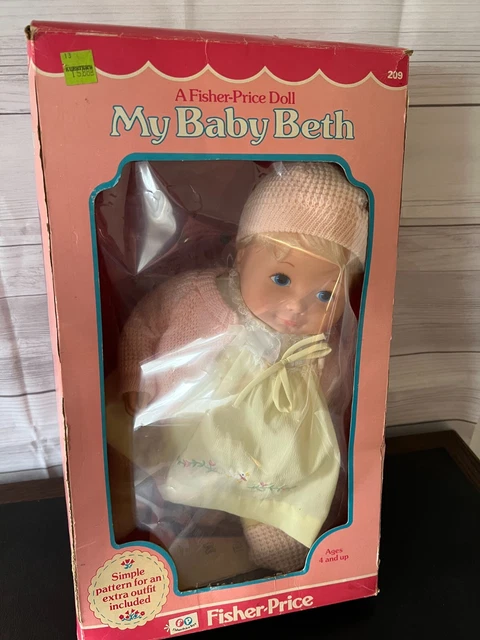 VTGE 1977 FISHER PRICE MY BABY BETH DOLL Original Hat & Sweater & Box
