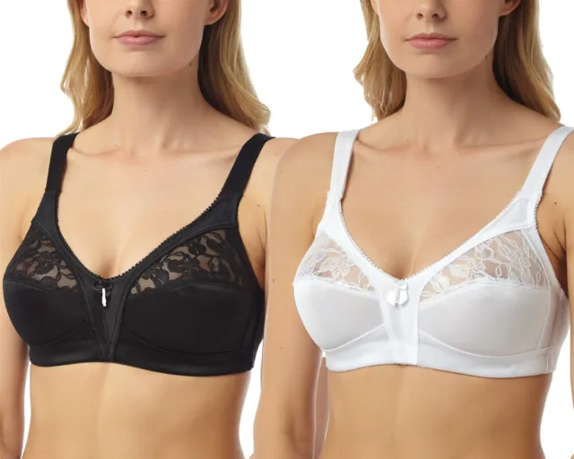 Firm Control Bra Ladies Wireless Soft Cup Non Padded Lace Bra Black or White