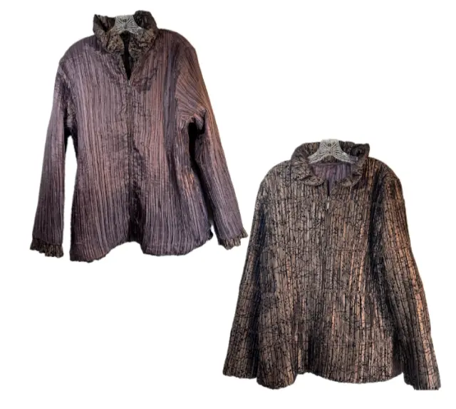 Ladies Womans coat xl purple silver black reversible art to wear lagonlook