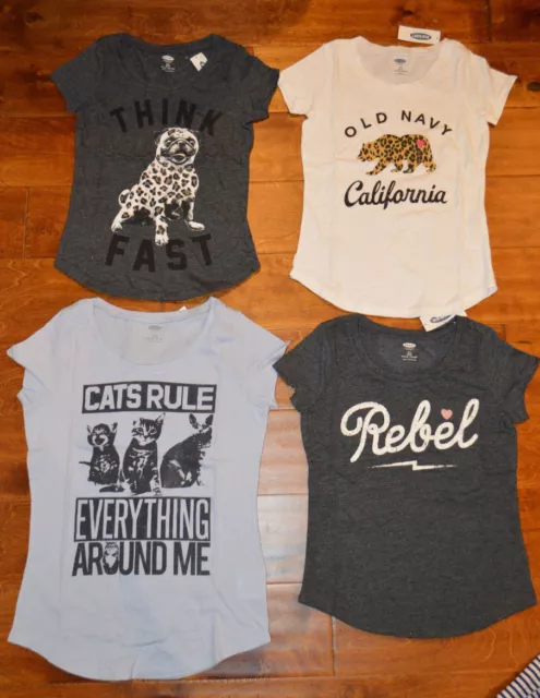 Girl's Old Navy Short Sleeve Graphic T-Shirt Cats Rule Think Fast Rebel Cali Top