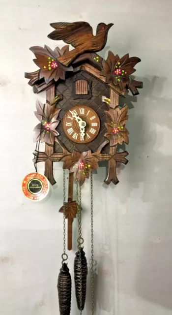 Adorable Black Forest Hand Carved, Painted 30 Hour W/D cuckoo Clock Working 1980