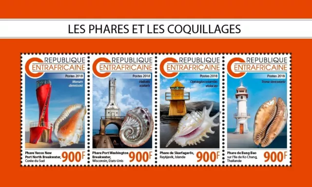 Lighthouses Shells MNH Stamps 2018 Central African M/S