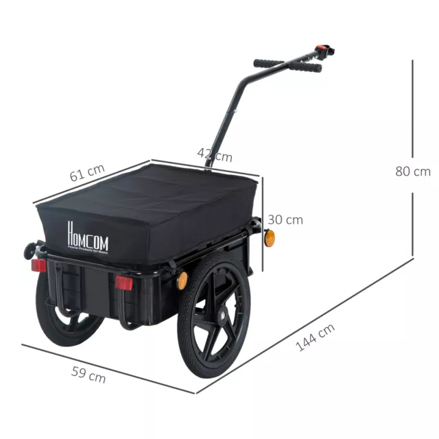 HOMCOM Cargo Trailer Bike Trolley Cart with Handle Removable Rain Cover 70L 3