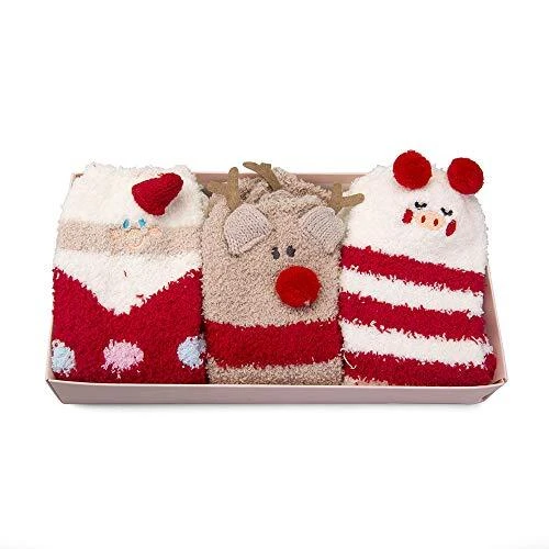 Christmas Fuzzy Socks for Girls 3 Pairs of Women Cabin Slipper Socks