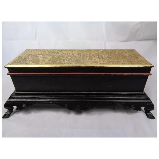 Antique Mandalay-Style Burmese Gilt & Lacquered Manuscript Chest or Box Sadaik 6