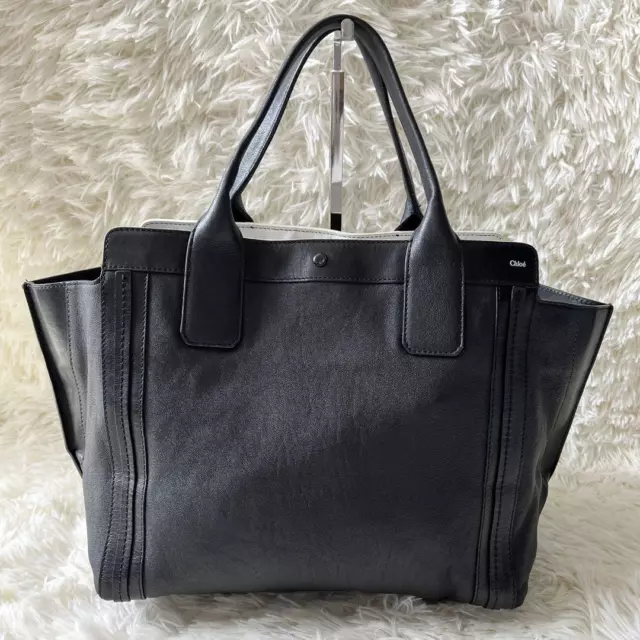 Chloe Alison Hand Bag Tote Bag Leather Black White Bicolor Used