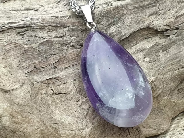 Edelsteinanhänger, Amethyst Lila Oval großer Tropfen Ketten Anhänger, Schmuck 2