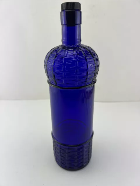 Botella de vino adornada con vaso azul cobalto de colección 11"" de alto hecha en Canadá