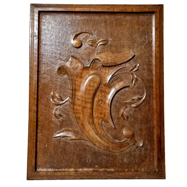 Scroll leaves wood carving panel 18.39 in Antique French architectural salvage