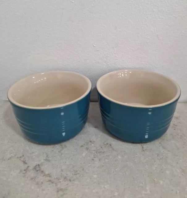 LE CREUSET Stoneware Teal French Ramekins Set of 2 New 9.5cm 200ml Rrp£22