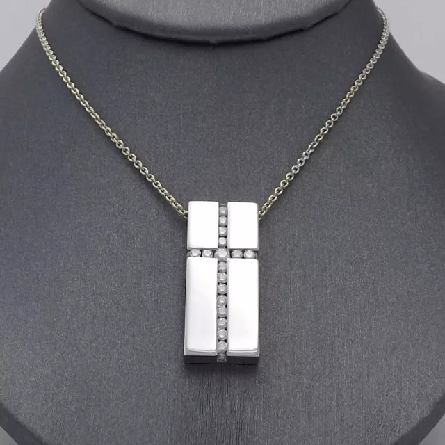 Movado 18k White Gold 750 Diamond Cross Bar Pendant Necklace 16in 8 grams Movado 18k White Gold 750 Diamond Cross Bar Pendant Necklace 16in 8 grams
