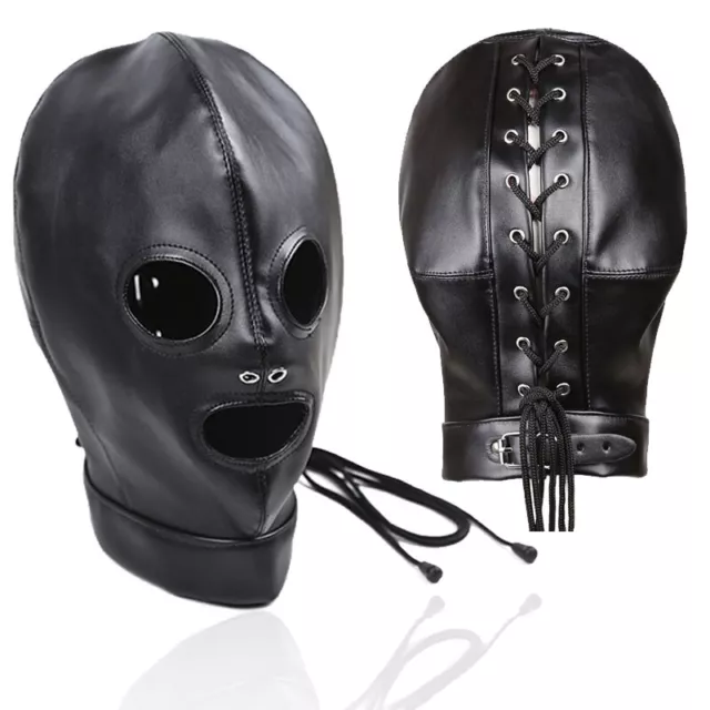 Bondage Head Hood Harness Mask Bdsm Open Mouth Eyes Roleplay Game Pu Leather Usa 1689 Picclick 