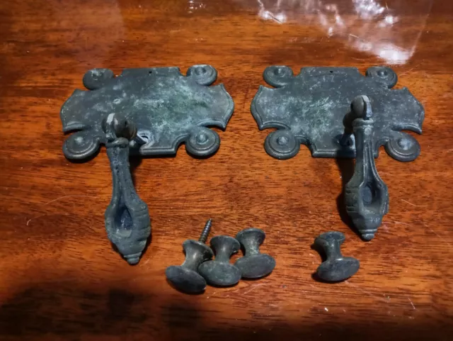 2 ANTIQUE VINTAGE TASSEL DRAWER CABINET PULLS & Knobs SOLID  BRASS OR BRONZE