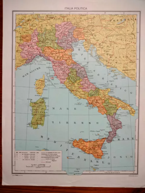 CARTINA GEOGRAFICA, ITALIA Politica e Fisica scala 1:4 200 000