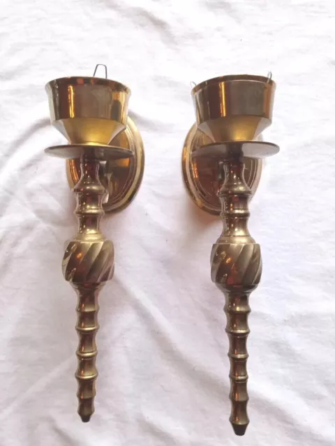 MCM 2 Vintage Brass Wall Scones Candlestick Candle Holders Made In India 9.5"