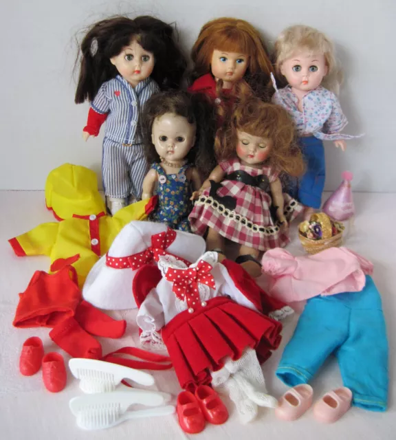 Vintage Vogue Little Ginny Type Dolls And Clothes Lot Of 5