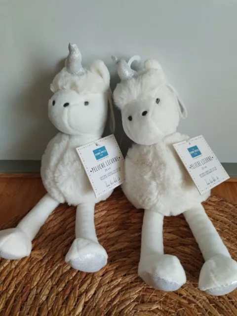 Peluche doudou licorne blanc pois argent lot de 2 Home déco CMP