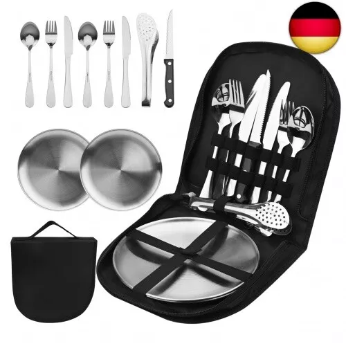 Campingbesteck Set für 2 Personen, 10pcs Picknick Geschirr Set Edelstahl