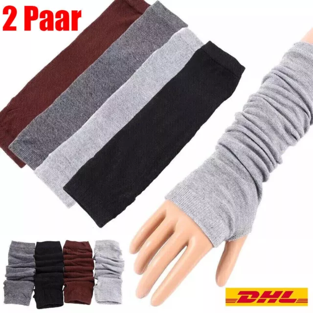 2 PAAR Armstulpen Stulpen Fingerlos Handschuhe Wärmer Handstulpen Winter Lang