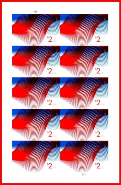 USA 2015 Patriotic Waves SC#4954a $2.00 imperf pane of 10 NO Die Cuts MNH
