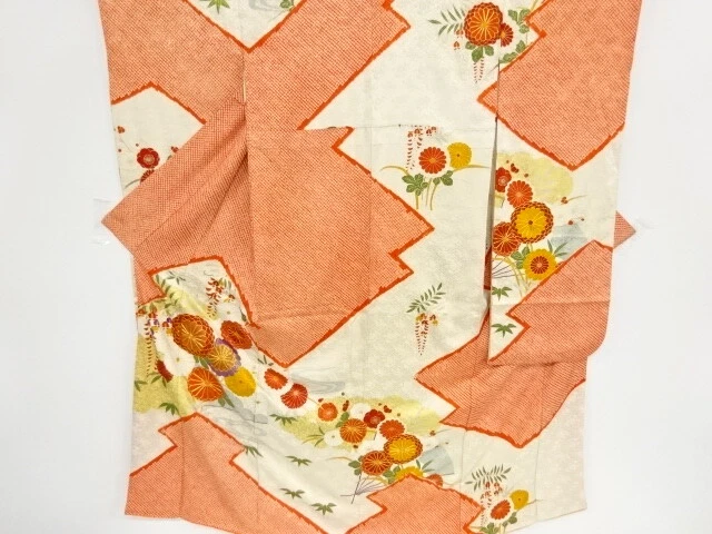 42180# Japanese Kimono / Antique Furisode / Shibori / Embroidery / Kiku