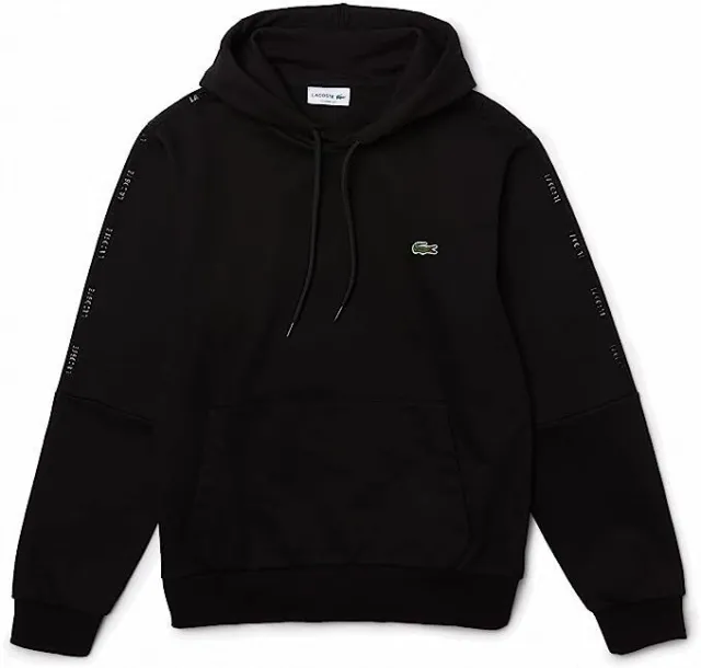 Lacoste Pullover Hoodie Black Taped Logo Mens Size M L XL