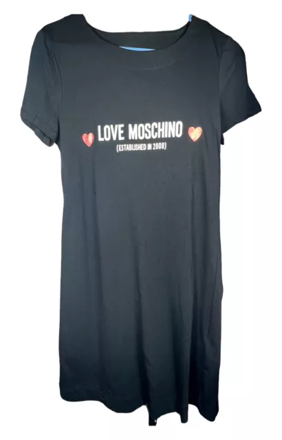 Love Moschino Black and White Heart Logo T-shirt Dress Short Sleeve Size 2 NWT 3