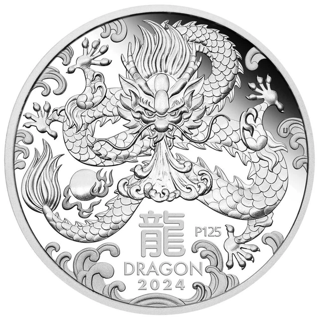 PERTH MINT AUSTRALIA 2024 Year of the Dragon 1oz 99.99% Silver Proof $1