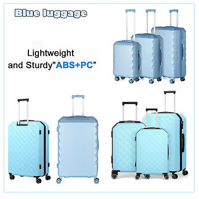 3 Piece Luggage Set Blue Hardside Suitcase Spinner with Lock Travel Trolley Set