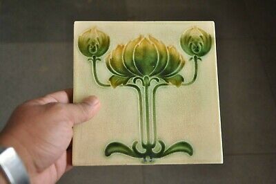 4 Pc Vintage Majolica Floral Design Decorative Art Ceramic Tile , England 3