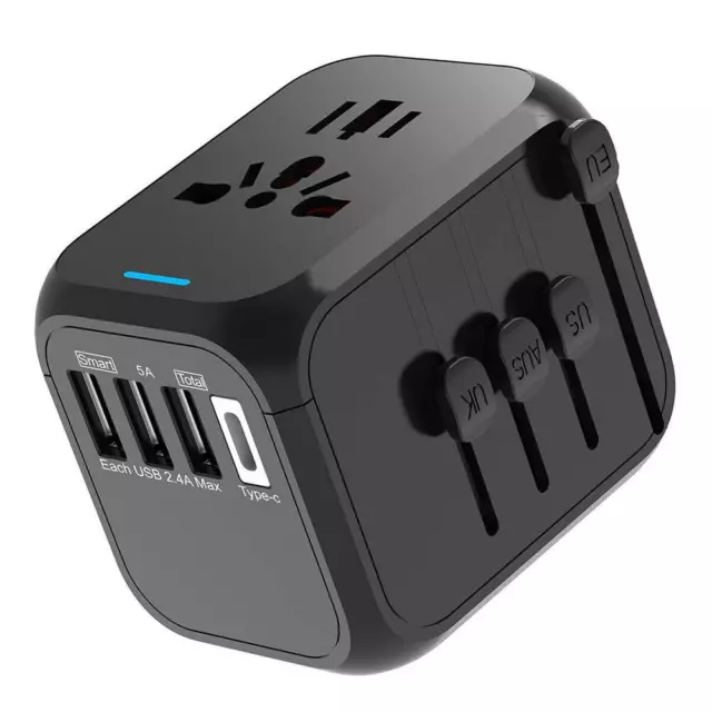 International Universal Travel Adapter 3 USB &Type-C Outlet Converter Plug Power