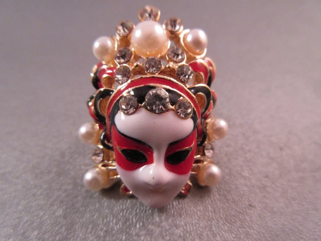Oriental Opera Mask w/ Rhinestone Adjustable Ring 1pc
