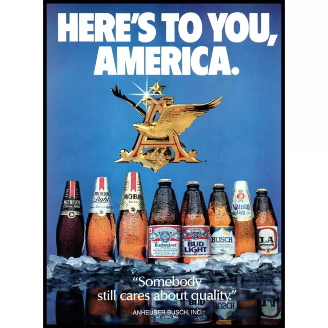 1985 Anheuser Busch Beer Line Up Vintage Print Ad Budweiser Michelob Wall Art