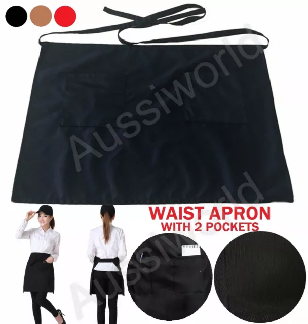 Short Half Waist Apron with Pocket Chef Waiter Waitress Kitchen Craft Bar Cafe