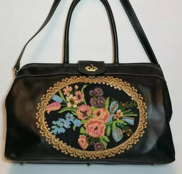 Isabella Fiore Bouquet Lg Carry On Shoulder Handbag Elaborate Floral Beading$745