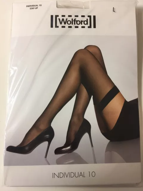 WOLFORD Individual 10 Ultra Sheer Stay-Ups/Hold-Ups - Large/Cosmetic (NEW)