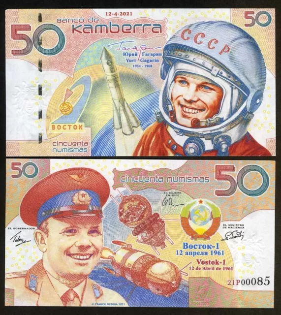 Kamberra, 50 Numismas, 2021, UNC Yuri Gagarin Commemorative, 50 years