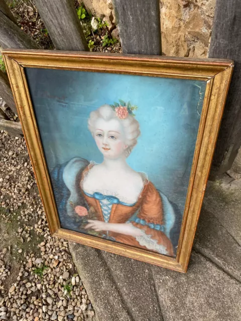 Tableau ancien Portrait de femme Pastel signé à dentifier et daté 1738 ?