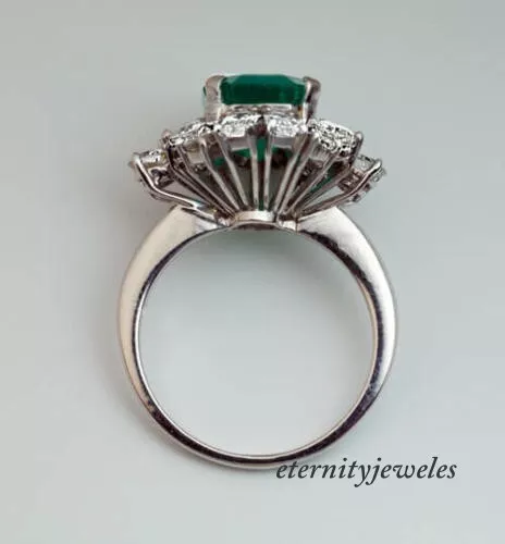 ART DECO GREEN Emerald & Lab Created Diamond Engagement 14K White Gold ...
