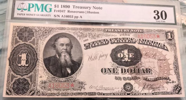 1890 $1 Treasury Note - PMG VF-30 - Fr-347