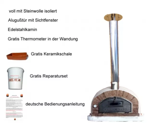 Steinbackofen Pizzaofen Buenaventura AL 100 rot inkl. Kaminrohr und Regenhut *Bu