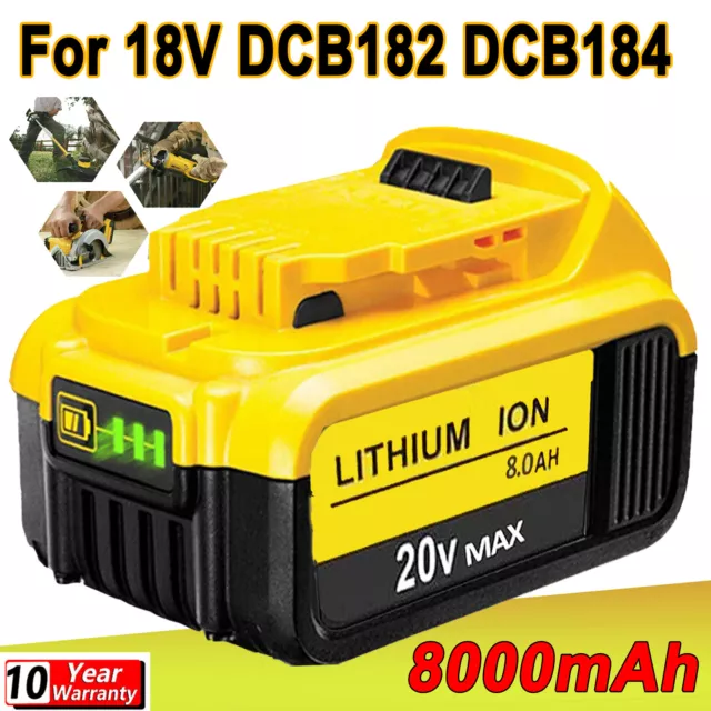 Fit For Dewalt DCB184 18V Li-Ion XR 8.0Ah Max Slide Battery DCF885 DCB183 DCB185